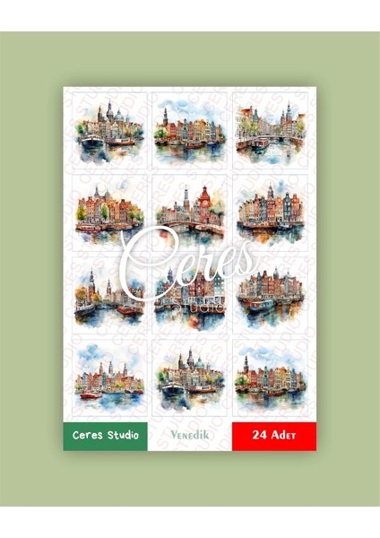 Italya Venedik Temalı Sticker Set Italy - Venezia 2 Sayfa 24 Adet Etiket Planlayıcı Bullet Journal