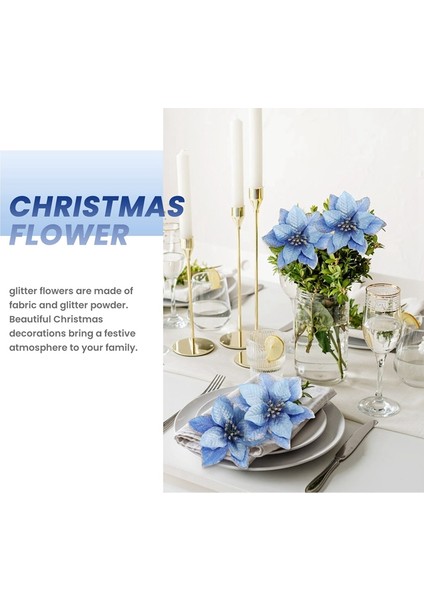 Noel Simli 20 Adet Noel Ağacı Süsü Yapay Düğün Noel Çiçekleri Çelenkleri Düğün Süsleri (Mavi) (Yurt Dışından) modelleri