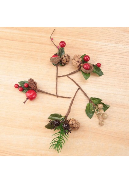 Tatil Çiçek Dekoru ve El Sanatları Için 15 Adet Kırmızı Noel Meyvesi ve Kozalaklı Noel Ağacı Çubukları (Yurt Dışından)