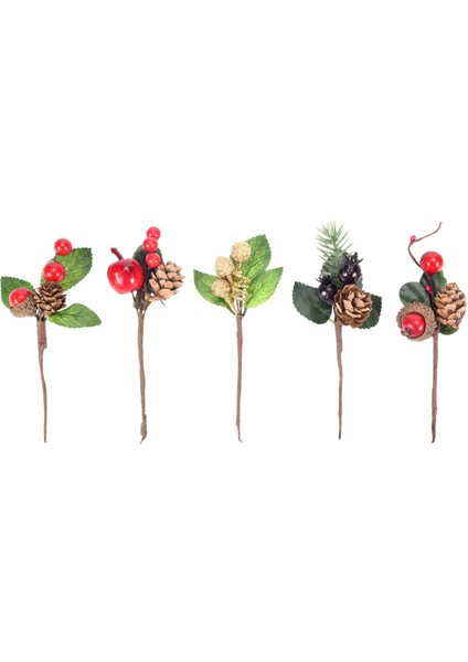 Tatil Çiçek Dekoru ve El Sanatları Için 15 Adet Kırmızı Noel Meyvesi ve Kozalaklı Noel Ağacı Çubukları (Yurt Dışından) modelleri