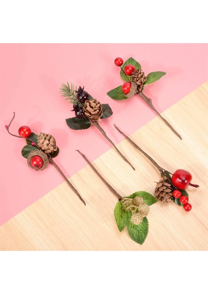 Tatil Çiçek Dekoru ve El Sanatları Için 15 Adet Kırmızı Noel Meyvesi ve Kozalaklı Noel Ağacı Çubukları (Yurt Dışından) indirimleri