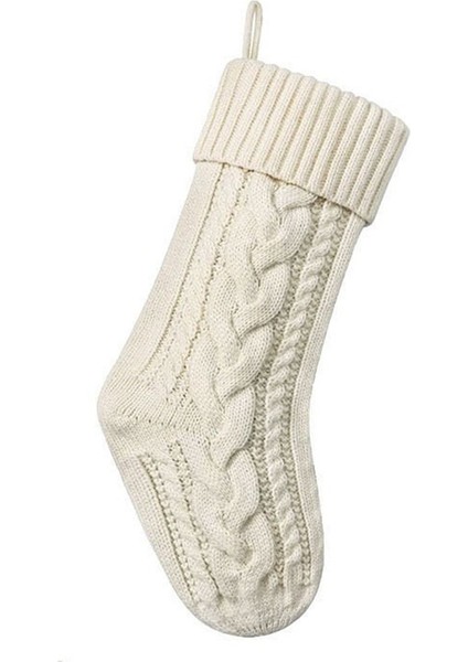 Aile Için Örgü Noel Çorapları - Beyaz Şömine Askılı Çoraplar (Yurt Dışından)