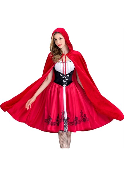 Kadın Gotik Kırmızı Başlıklı Kız Kostümü Kapüşonlu Pelerin Noel Cadılar Bayramı Parti Elbisesi Pelerinli Yetişkin Rol Yapma Oyunu M (Yurt Dışından)