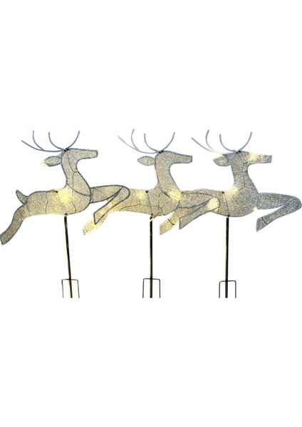 Ev Noel Bahçe Dekorasyonu, 3'lü Set, Beyaz Işıklı Önceden Aydınlatılmış Beyaz Ren Geyiği, Işıklı Simli Ayakta Ren Geyiği (Yurt Dışından)