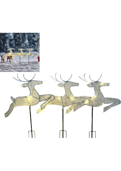 Ev Noel Bahçe Dekorasyonu, 3'lü Set, Beyaz Işıklı Önceden Aydınlatılmış Beyaz Ren Geyiği, Işıklı Simli Ayakta Ren Geyiği (Yurt Dışından) modelleri