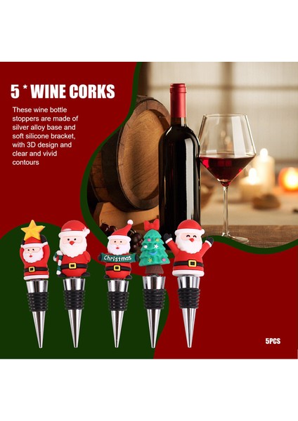 5 Parça Şarap Şişesi Tıpası, Şarap Tıpası, Noel Dekoratif Şarap Koruyucu, Yeniden Kullanılabilir Şarap Mantarları ve Içecek Şişesi Tıpaları (Yurt Dışından) indirimleri