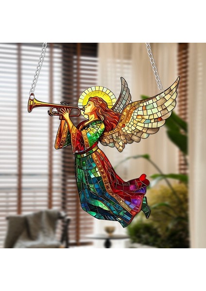 Noel Meleği Güneş Tutucu, Vitray Pencere Asılı Akrilik Disk Kolye Noel Hediyesi (Yurt Dışından) fırsatları
