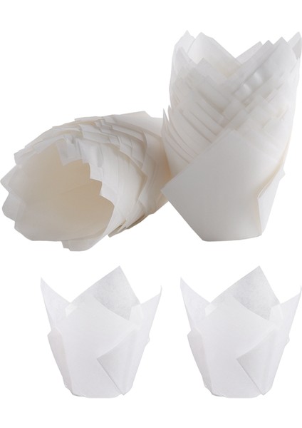 50 Adet Lale Kek Kalıbı, Lale Pişirme Kağıdı Kek ve Muffin Kalıpları Ağartılmamış Pişirme Kapları Kek Beyazı (Yurt Dışından) modelleri