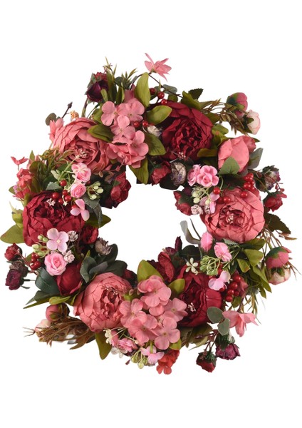 Dekoratif Kapı Çelengi, Ipek Çiçek Şakayık Başlı Çiçek Çelengi 40 cm El Yapımı Çelenk Sonbahar Kış Dış Mekan Sergilemesi Için Kırmızı (Yurt Dışından)