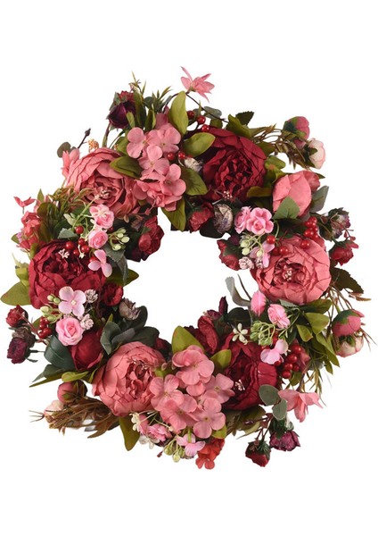 Dekoratif Kapı Çelengi, Ipek Çiçek Şakayık Başlı Çiçek Çelengi 40 cm El Yapımı Çelenk Sonbahar Kış Dış Mekan Sergilemesi Için Kırmızı (Yurt Dışından) fiyatları