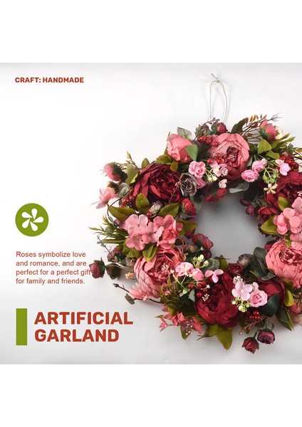 Dekoratif Kapı Çelengi, Ipek Çiçek Şakayık Başlı Çiçek Çelengi 40 cm El Yapımı Çelenk Sonbahar Kış Dış Mekan Sergilemesi Için Kırmızı (Yurt Dışından) indirimleri