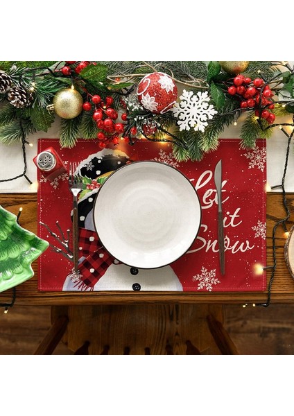 Kırmızı Noel Kış Masa Örtüsü Seti 6'lı, 12X18 Inç Mevsimlik Noel Tatil Masa Örtüsü (Yurt Dışından) fırsatları