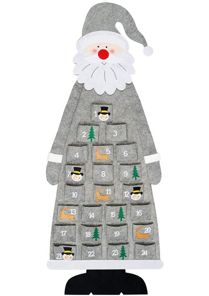 Noel Keçe Advent Takvimi Duvara Asılan Cepli Noel Advent Takvimi 24 Gün Yeniden Kullanılabilir Gri (Yurt Dışından)