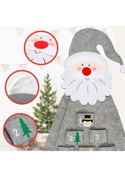 Noel Keçe Advent Takvimi Duvara Asılan Cepli Noel Advent Takvimi 24 Gün Yeniden Kullanılabilir Gri (Yurt Dışından) modelleri