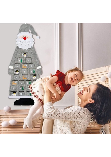 Noel Keçe Advent Takvimi Duvara Asılan Cepli Noel Advent Takvimi 24 Gün Yeniden Kullanılabilir Gri (Yurt Dışından) fırsatları