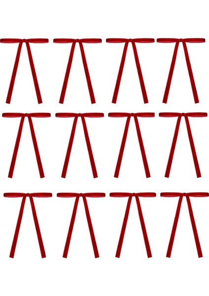 12 Adet Kadife Noel Ağacı Fiyonkları Kırmızı Noel Kurdele Fiyonkları Kendin Yap El Yapımı Noel Hediyesi Papyon Aksesuarları (Yurt Dışından)