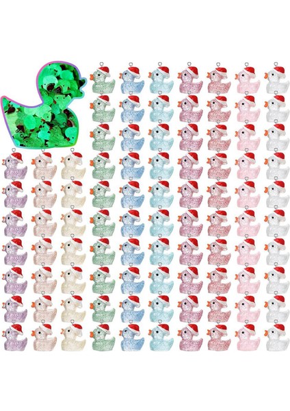 Noel Mini Reçine Ördekler Işıklı Noel Minik Ördek Mini Reçine Hayvanlar Minyatür Karanlıkta Parlayan Ördek Takıları, 100 Adet (Yurt Dışından)