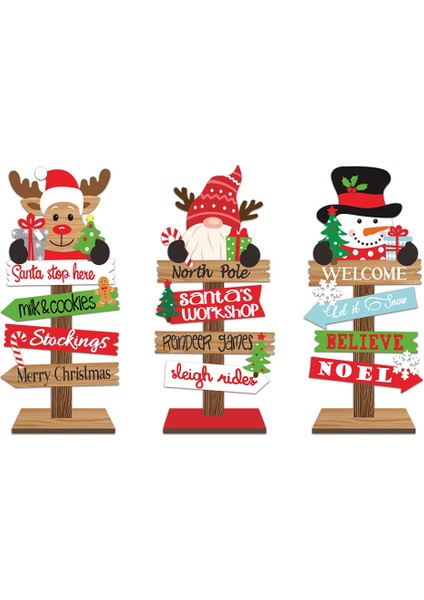 3 Parça Masaüstü Noel Ağacı Noel Baba Kendin Yap Dekorasyon Ahşap Noel Işaretleri Plaketi Noel Dekorasyonu (Yurt Dışından)