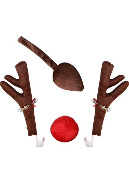Ren Geyiği Dekorasyonu Araba Burun Boynuzu Kostüm Seti Rudolph Noel Ren Geyiği Boynuzları Kırmızı Burun Süsleri Boynuzlar (Yurt Dışından)