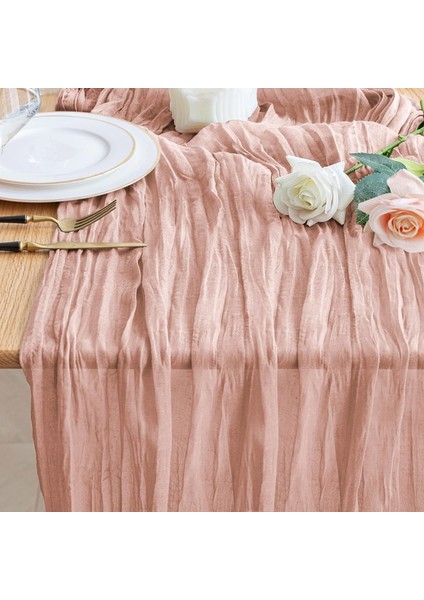 90X300CM Peynir Bezi Masa Örtüsü Açık Pembe Bohem Tül Masa Örtüsü Uzun Retro Şeffaf Masa Örtüsü (Yurt Dışından) fiyatları