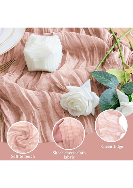 90X300CM Peynir Bezi Masa Örtüsü Açık Pembe Bohem Tül Masa Örtüsü Uzun Retro Şeffaf Masa Örtüsü (Yurt Dışından) fırsatları