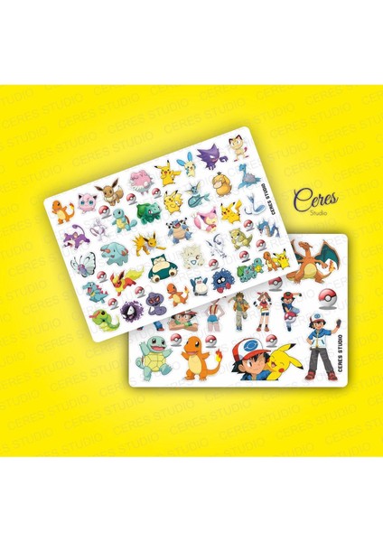 Pokemon Sticker Set 2 Sayfa 70 Etiket 19x14 cm Renkli Eğlenceli Tasarım