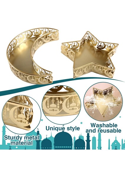 Ramazan Servis Tepsileri Metal Ay Yıldız Şekilli Eid Mubarak Islam Müslüman Yemek Servis Tepsisi (Yurt Dışından) fiyatları