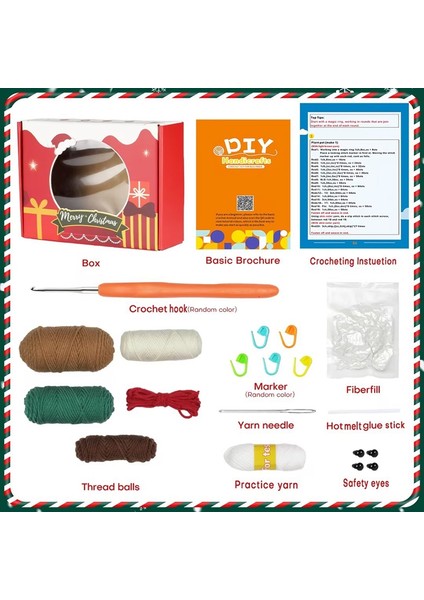 Örgü Iplik Iğneleri Peluş Bebek Kolay Tığ Işi Seti Dıy Noel Tığ Işi Seti (Kahverengi) (Yurt Dışından) indirimleri