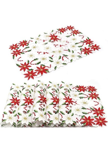 6'lı Amerikan Servisi Seti Işlemeli Noel Atatürk Çiçeği ve Kutsal Ağaç Desenli, 28X43 cm Noel Masa Dekoru (Yurt Dışından) fiyatları