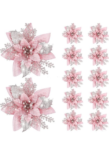 20 Adet 14,5 cm Simli Yapay Noel Çiçekleri Mutlu Noel Ağacı Süslemeleri Mutlu Yıllar Süsleri Noel, A (Yurt Dışından) fiyatları