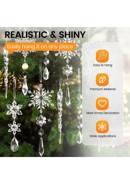 Noel Ağacı Şeffaf Akrilik Buz Sarkıtı Süsleri Kristal Kar Tanesi Buz Sarkıtı Damlası Asılı Kolyeler Noel Yeni Yıl Dekorasyonu Için (Yurt Dışından) fiyatları