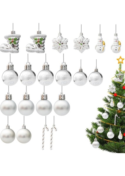 Gümüş Noel Ağacı Süsleri, 20'li Set, Noel Için Atmosferik Yeniden Kullanılabilir Gümüş Süsler, Asılması Kolay (Yurt Dışından) modelleri