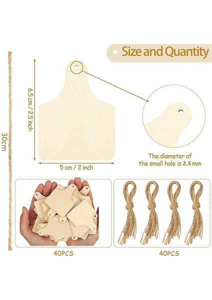 Boyanabilir Ahşap Inek Kulak Küpesi Süsleri 40 Adet, Kendin Yap El Sanatları Için Boş, Tamamlanmamış Ahşap Etiketler Süsleri Asma (Yurt Dışından) modelleri