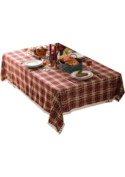 Noel Masa Örtüsü Masa Örtüsü Dekorasyonu Tüy Yumağı Batı Yemek Masası Matı Pamuklu, Keten ve Kar Tanesi Masa Örtüsü (Yurt Dışından)