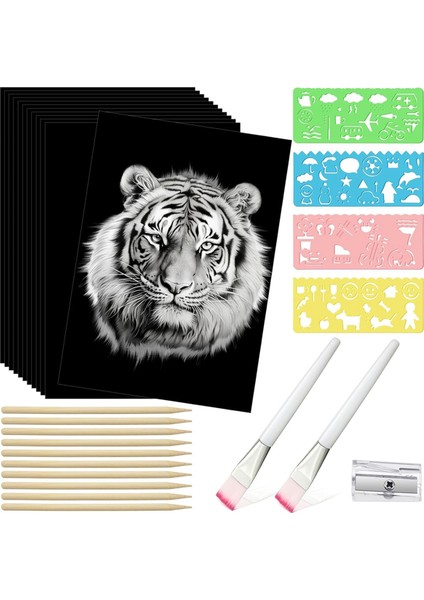 187 Parçalı Çizik Kağıdı Sanat Seti Çizik Tahtası El Sanatları Kitleri Siyah Kaplamalı Çizik Kağıdı Ahşap Sanat Kalemi ve Şablonlar 8,5 x 11 Inç (Yurt Dışından)