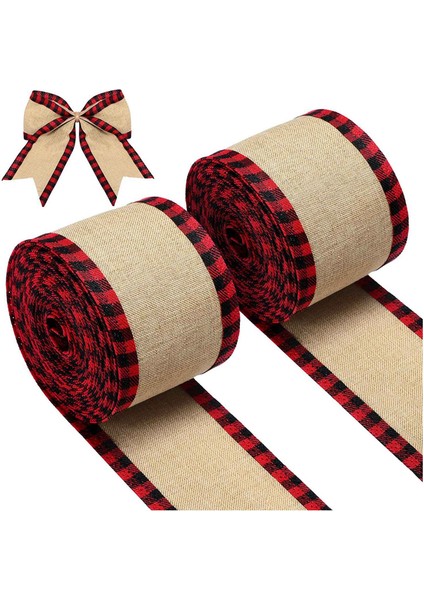 Kareli Tel Kenarlı Kurdeleler Noel Çuval Bezi Kumaş El Sanatları Kurdele Sarma Kurdele Ruloları Kareli Kenarlı Kırmızı (Yurt Dışından)