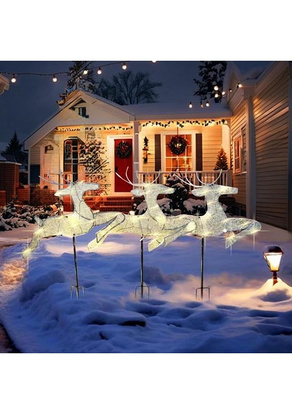 Adet Noel Dış Mekan Dekorasyon Işıkları Aydınlatmalı Süslemeler 2d Ren Geyiği Aile Dış Mekan Çim Bahçe Süslemeleri Işık (Yurt Dışından) modelleri