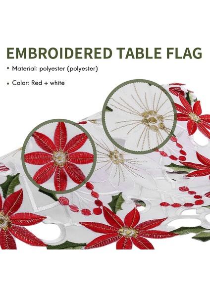 Noel Işlemeli Masa Örtüsü, Noel Süslemeleri Için Lüks Holly Atatürk Çiçeği Masa Örtüsü, 15 x 70 Inç (Yurt Dışından) modelleri