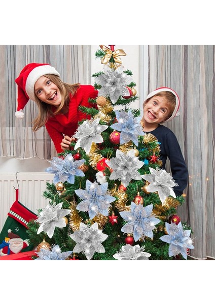 20 Adet 14,5 cm Simli Yapay Noel Çiçekleri Mutlu Noel Ağacı Süslemeleri Mutlu Yıllar Süsleri Noel, A (Yurt Dışından) indirimleri