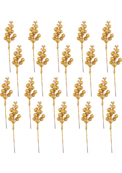 20 Adet Yapay Çilek Sapı, 7,5 Inç Noel Simli Çilek Sapları, Noel Ağacı Için Yapay Noel Süsleri (Altın) (Yurt Dışından)