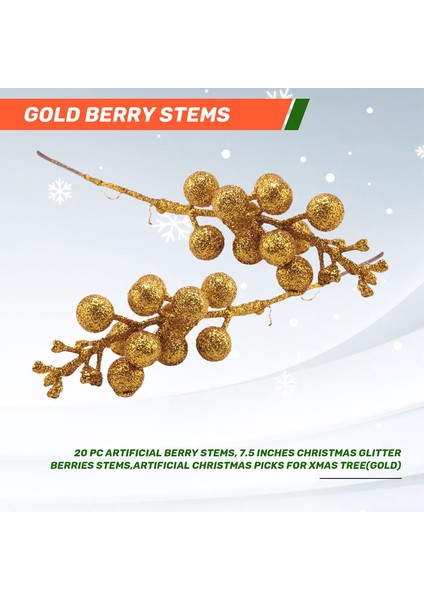 20 Adet Yapay Çilek Sapı, 7,5 Inç Noel Simli Çilek Sapları, Noel Ağacı Için Yapay Noel Süsleri (Altın) (Yurt Dışından) indirimleri