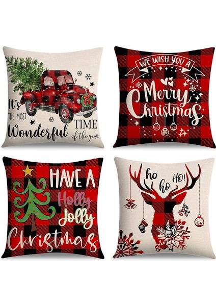 Noel Yastık Kılıfları 18X18 4'lü Set, Kanepe, Sandalye, Oturma Bankı Için Noel Dekoratif Örtüsü (Yurt Dışından) fiyatları