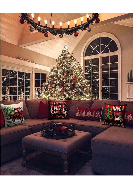 Noel Yastık Kılıfları 18X18 4'lü Set, Kanepe, Sandalye, Oturma Bankı Için Noel Dekoratif Örtüsü (Yurt Dışından) modelleri