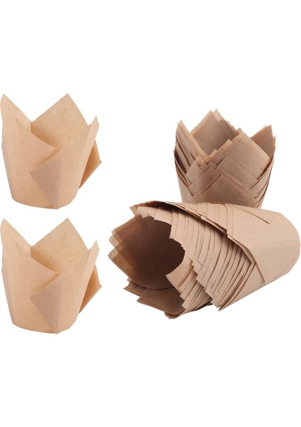 50 Adet Lale Kek Kalıbı, Lale Pişirme Kağıdı Kek ve Muffin Kalıpları Ağartılmamış Pişirme Kapları Kek Derisi Rengi (Yurt Dışından) modelleri