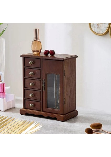 Retro Ahşap Saklama Kutusu Mücevher Kutusu 5 Katmanlı Çin Kolyesi Bilezik Yüzük Masif Ahşap Mücevher Kutusu Retro Renk (Koyu) (Yurt Dışından) indirimleri