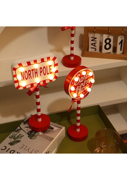 Noel Vintage Işıkları Kuzey Kutbu Tabelası LED Işık Sokak Tabelası Noel Ahşap Masa Üstü Dekorasyonu Noel Dekoru B (Yurt Dışından) fırsatları