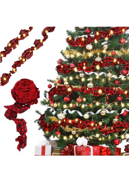 Noel Süslemeleri Için LED Işıklı 6 Rulo LED Rustik Noel Ağacı Çelengi Kurdele El Sanatları Siyah ve Kırmızı (Yurt Dışından) indirimleri