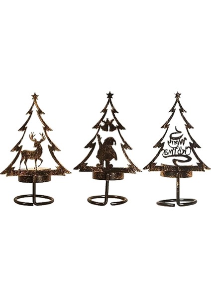 Metal Mumluk Noel Mat Masa Orta Parçası Ren Geyiği Noel Ağacı Noel Baba Akşam Yemeği Çay Işığı Tutucu (Yurt Dışından)