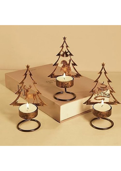 Metal Mumluk Noel Mat Masa Orta Parçası Ren Geyiği Noel Ağacı Noel Baba Akşam Yemeği Çay Işığı Tutucu (Yurt Dışından) fiyatları