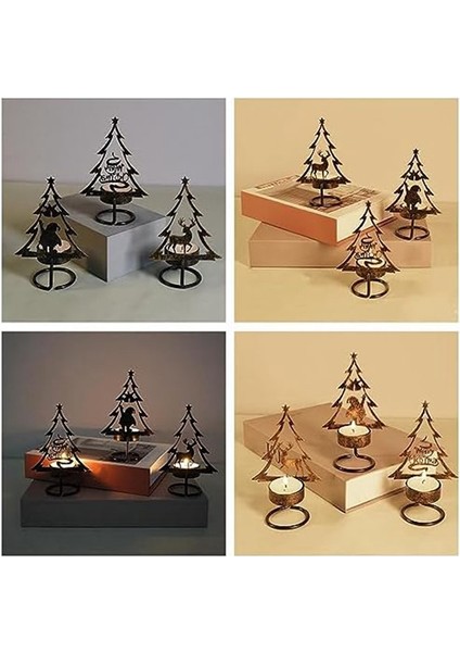 Metal Mumluk Noel Mat Masa Orta Parçası Ren Geyiği Noel Ağacı Noel Baba Akşam Yemeği Çay Işığı Tutucu (Yurt Dışından) modelleri